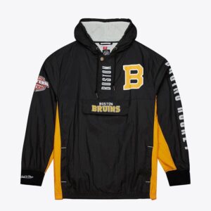 Mitchell & Ness Black Boston Bruins Team OG 2.0 Anorak Quarter-Zip Hoodie Windbreaker Jacket Black 1378639