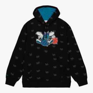 Mitchell & Ness Black Charlotte Hornets Allover Print Fleece Pullover Hoodie Black 1500958