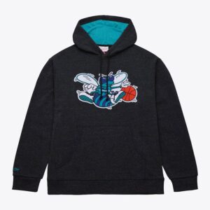 Mitchell & Ness Black Charlotte Hornets Snow Washed Fleece Pullover Hoodie Black 1550927