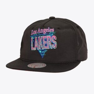 Mitchell & Ness Black Los Angeles Lakers '90s Reflective Vintage Logo Snapback Hat Cream 1590099