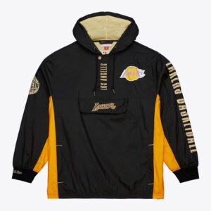 Anorak Mitchell & Ness Black Los Angeles Lakers Team OG 2.0 Vintage Logo Anorak Quarter-Zip Hoodie Windbreaker Jacket Black 1576908