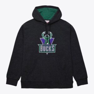 Mitchell & Ness Black Milwaukee Bucks Snow Washed Fleece Pullover Hoodie White 1550888