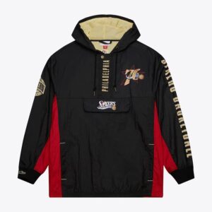 Mitchell & Ness Anorak Black Philadelphia 76ers Team OG 2.0 Vintage Logo Anorak Quarter-Zip Hoodie Windbreaker Jacket Black 1588907