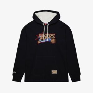 Mitchell & Ness Black Philadelphia 76ers Vintage Logo Thermal Lightweight Pullover Hoodie Black 1551059