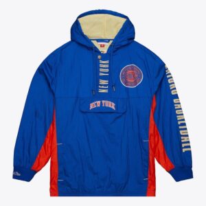 Anorak Mitchell & Ness Blue New York Knicks Team OG 2.0 Vintage Logo Anorak Quarter-Zip Hoodie Windbreaker Jacket Blue 1588931