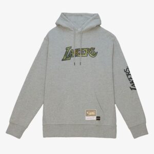 Mitchell & Ness Heather Gray Los Angeles Lakers NBA Ghost Green Pullover Hoodie Grey 1577031