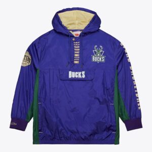 Mitchell & Ness Purple Milwaukee Bucks Team OG 2.0 Vintage Logo Anorak Quarter-Zip Hoodie Windbreaker Jacket Violet 1588919