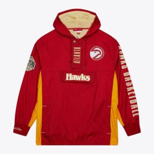 Mitchell & Ness Red Atlanta Hawks Team OG 2.0 Vintage Logo Anorak Quarter-Zip Hoodie Windbreaker Jacket Red 1588853