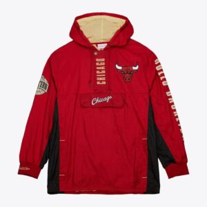 Mitchell & Ness Red Chicago Bulls Team OG 2.0 Vintage Logo Anorak Quarter-Zip Hoodie Windbreaker Jacket Red 1588881