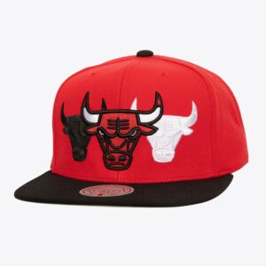 Mitchell & Ness Red Chicago Bulls Triple Up Snapback Hat Cream 1589848