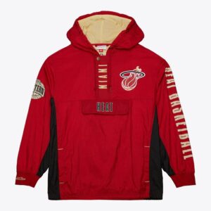 Anorak Mitchell & Ness Red Miami Heat Team OG 2.0 Vintage Logo Anorak Quarter-Zip Hoodie Windbreaker Jacket Red 1588868