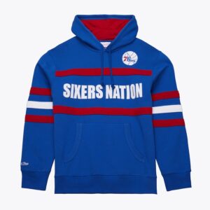 Mitchell & Ness Royal Philadelphia 76ers Vintage Logo Head Coach Fleece Pullover Hoodie Blue 1426911