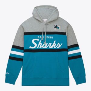 Mitchell & Ness Teal San Jose Sharks Head Coach Pullover Hoodie Grey 1378296