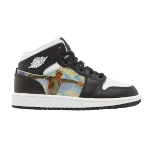 Air Jordan 1 Mid GS 'Hologram' Sneakers Black/New Emerald/University Red/Dark Concord DR9495 001