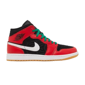 Air Jordan 1 Mid SE 'Christmas' Sneakers Black/White/Malachite/Fire Red DQ8417 006