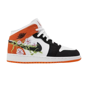 Air Jordan 1 Mid GS 'Floral' Sneakers White/Black/Starfish/Vivid Green/Lavender Mist/Height Green DQ8390 100