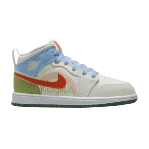 Air Jordan 1 Mid SE PS 'Stitch' Sail/Psychic Blue/Vivid Green/Safety Orange DX2461 100