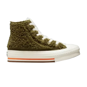 Converse Chuck Taylor All Star Sherpa EVA Platform High GS 'Dark Moss Bold Mandarin' Sneakers Dark moss/Bold tangerine/Egret 673198C