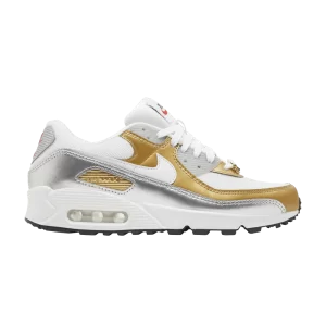 Nike Wmns Air Max 90 SE 'Metallic' Sneakers White/Metallic Gold/Metallic Silver/White DJ6208 100