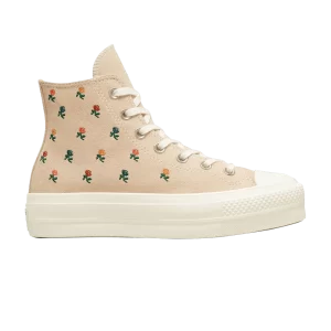 Converse Wmns Chuck Taylor All Star Lift Platform High 'Embroidered Roses 'Sneakers Farro/Egret/Midnight Clover A04300C