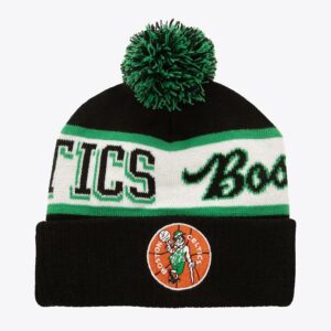 Mitchell & Ness Black Boston Celtics Hardwood Classics Block Sweep Cuffed Knit Hat with Pom Black 1592665