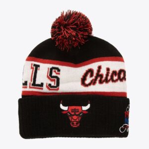 Mitchell & Ness Black Chicago Bulls Hardwood Classics Block Sweep Cuffed Knit Hat with Pom Black 1592668