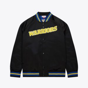 Bomber Jacket Mitchell & Ness Black Golden State Warriors Lightweight Satin Raglan Full-Snap Jacket Black 1591982