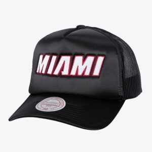 Mitchell & Ness Black Miami Heat Satin Trucker Snapback Hat Black 1592869