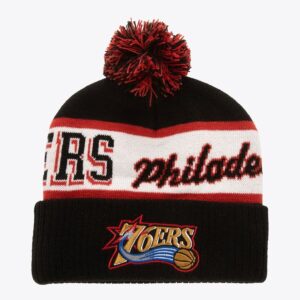 Mitchell & Ness Black Philadelphia 76ers Hardwood Classics Block Sweep Cuffed Knit Hat with Pom Black 1592661