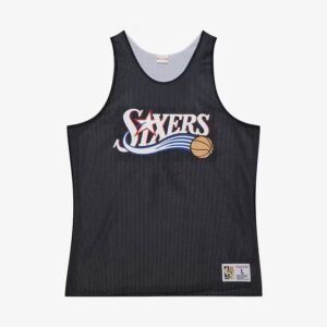 Mitchell & Ness Black Philadelphia 76ers Vintage Logo Mesh Practice Tank Top Black 1591428