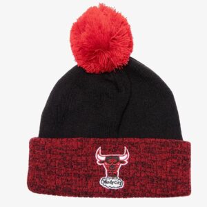 Mitchell & Ness Black Red Chicago Bulls Hardwood Classics Two-Tone Cuffed Knit Hat with Pom Black 1593521