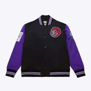 Bomber Jacket Mitchell & Ness Black Toronto Raptors Primetime Vintage Satin Full-Snap Jacket Black 1591719