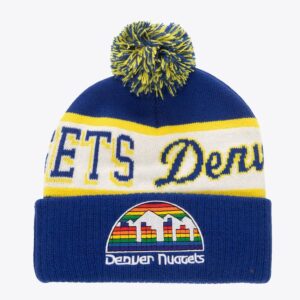 Mitchell & Ness Blue Denver Nuggets Hardwood Classics Block Sweep Cuffed Knit Hat with Pom Blue 1592674