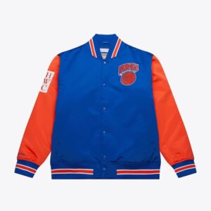 Bomber Jacket Mitchell & Ness Blue New York Knicks Primetime Vintage Satin Full-Snap Jacket Blue 1591595