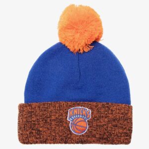 Mitchell & Ness Blue Orange New York Knicks Hardwood Classics Two-Tone Cuffed Knit Hat with Pom Blue 1593527