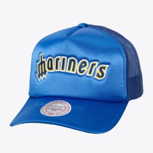 Mitchell & Ness Blue Seattle Mariners Satin Trucker Snapback Hat Blue 1594035