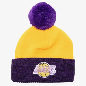 Mitchell & Ness Gold Purple Los Angeles Lakers Hardwood Classics Two-Tone Cuffed Knit Hat with Pom Yellow 1593530