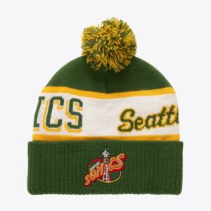 Mitchell & Ness Green Seattle Supersonics Hardwood Classics Block Sweep Cuffed Knit Hat with Pom Blue 1593542