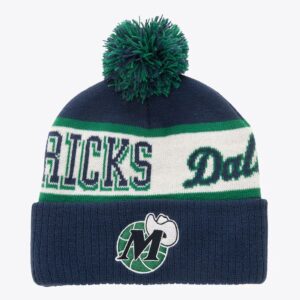 Mitchell & Ness Navy Dallas Mavericks Hardwood Classics Block Sweep Cuffed Knit Hat with Pom Blue 1592678