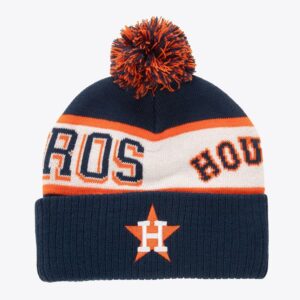 Mitchell & Ness Navy Houston Astros Cooperstown Collection Block Sweep Cuffed Knit Hat with Pom Blue 1594249