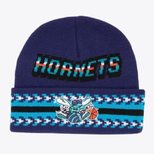 Mitchell & Ness Purple Charlotte Hornets Hardwood Classics Game On Cuffed Knit Hat Black 1593512