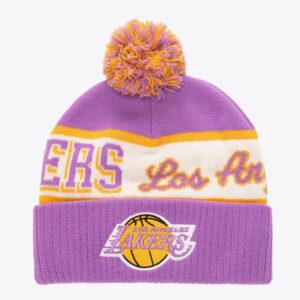 Mitchell & Ness Purple Los Angeles Lakers Hardwood Classics Block Sweep Cuffed Knit Hat with Pom Violet 1592658