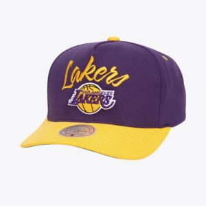 Baseball Cap Mitchell & Ness Purple Los Angeles Lakers Script Arch Pro Pro Crown Snapback Hat Violet 1593451