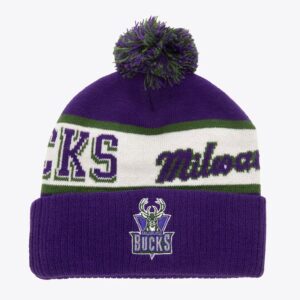 Mitchell & Ness Purple Milwaukee Bucks Hardwood Classics Block Sweep Cuffed Knit Hat with Pom Violet 1592649