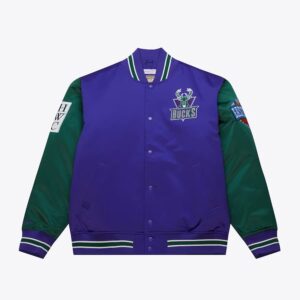 Bomber Jacket Mitchell & Ness Purple Milwaukee Bucks Primetime Vintage Satin Full-Snap Jacket Violet 1591635