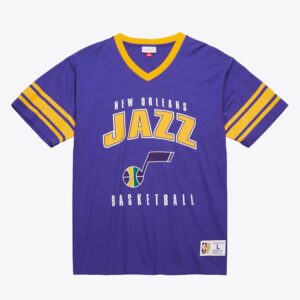 Mitchell & Ness Purple New Orleans Jazz Hardwood Classics Retro Logo V-Neck T-Shirt Violet 1590629