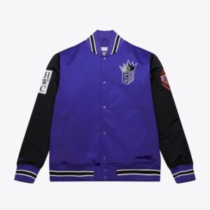 Bomber Jacket Mitchell & Ness Purple Sacramento Kings Primetime Vintage Satin Full-Snap Jacket Black 1591677