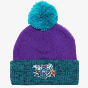 Mitchell & Ness Purple Teal Charlotte Hornets Hardwood Classics Two-Tone Cuffed Knit Hat with Pom Violet 1593536