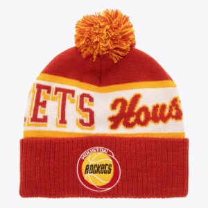 Mitchell & Ness Red Houston Rockets Hardwood Classics Block Sweep Cuffed Knit Hat with Pom Red 1592671