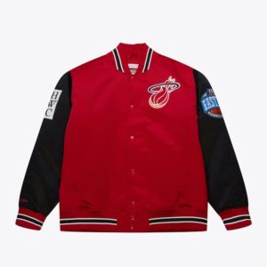 Bomber Jacket Mitchell & Ness Red Miami Heat Primetime Vintage Satin Full-Snap Jacket Red 1591608